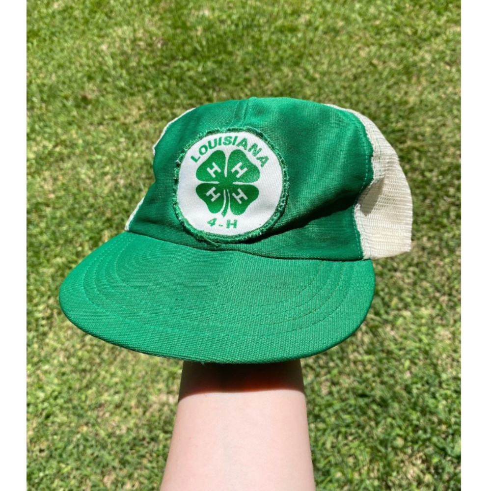 Vintage Mid Century Kelly Green Louisiana 4-H Trucker Hat - Adjustable - Small